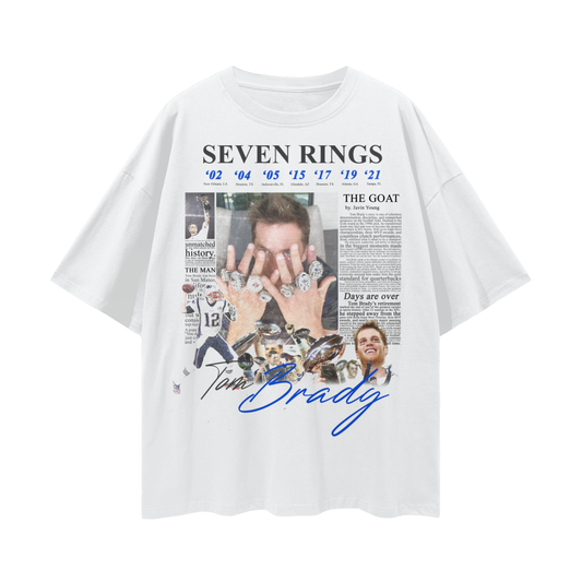 Tom Brady “Seven Rings” PREMIUM Oversized Tee in White