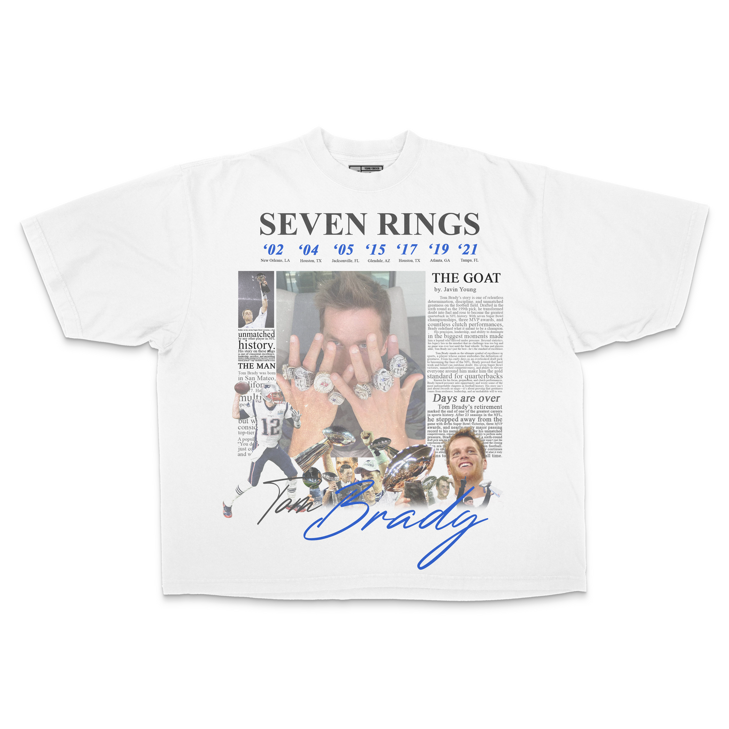 Tom Brady “Seven Rings” PREMIUM Oversized Tee in White